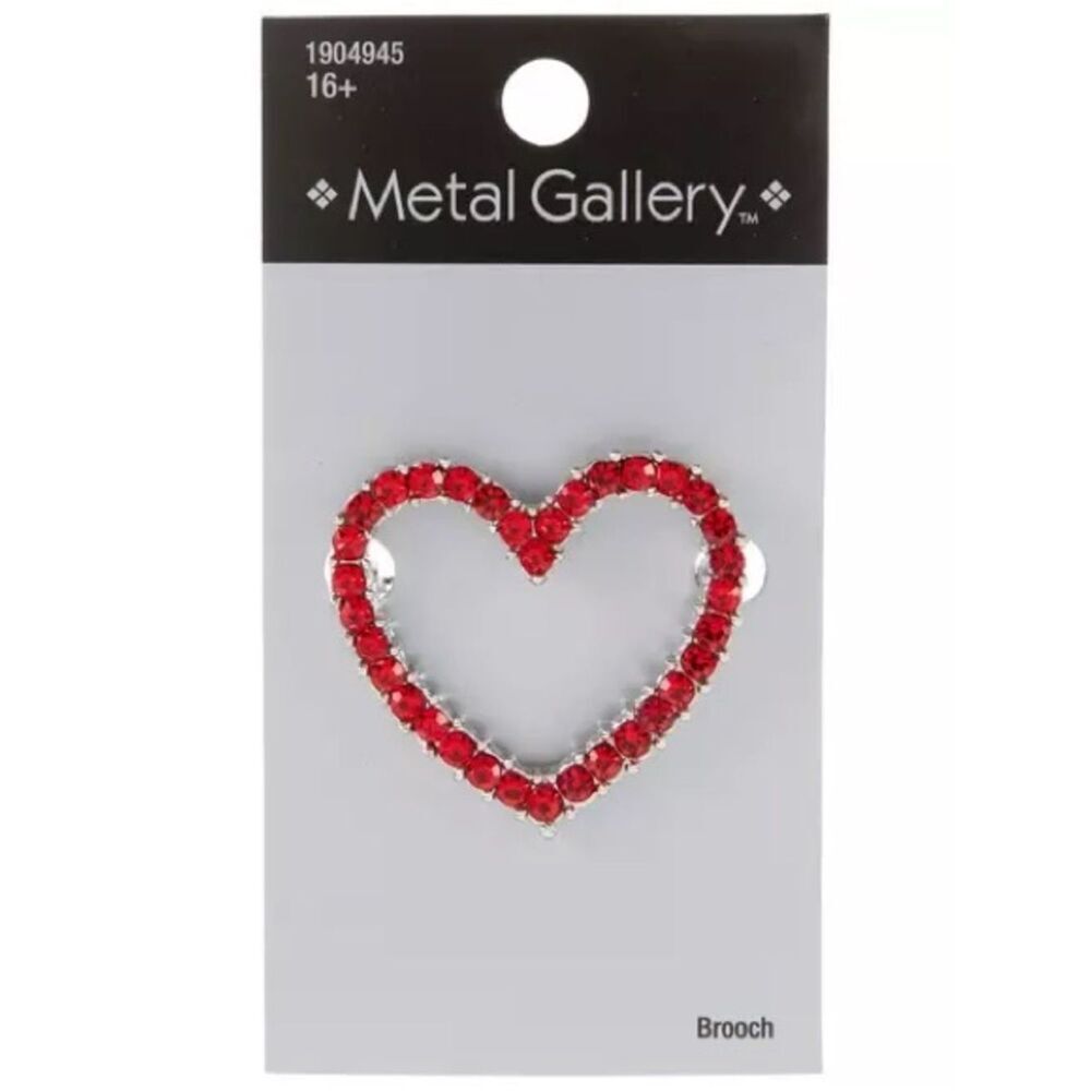 New Metal Gallery Heart Rhinestone Brooch